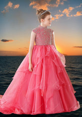 Hot Pink Beaded Ball Gown for Girls – Pageant & Special Occasion